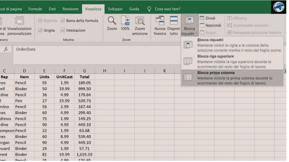 Si te bllokosh kolonen ne Excel