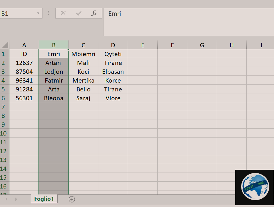 Si te spostosh kolonat ne Excel