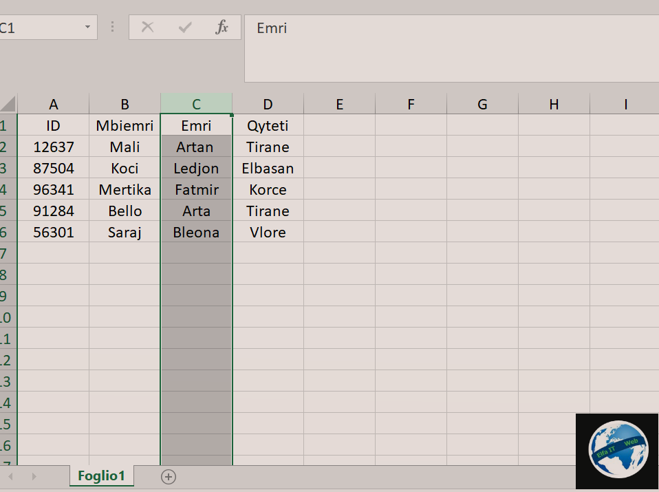 Si te spostosh kolonat ne Excel